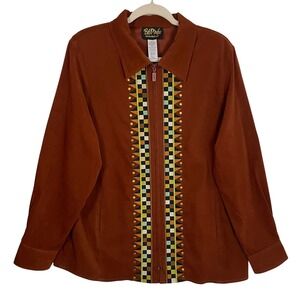 VTG Bob Mackie Wearable Art L 2pc Set‎ Rust Embroidered Jacket Pants Hong Kong